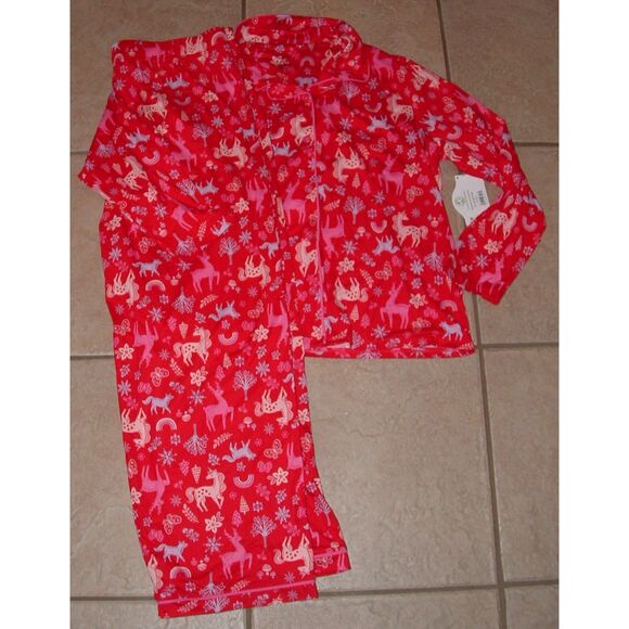 NEW NWT Girls Sz XL (14-16) Plus Unicorn Christmas Holiday 2 Pc Red Pajama Set - Picture 1 of 2